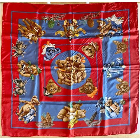 Hermes Teddy Bear Confidents des Coeurs Silk Scarf 